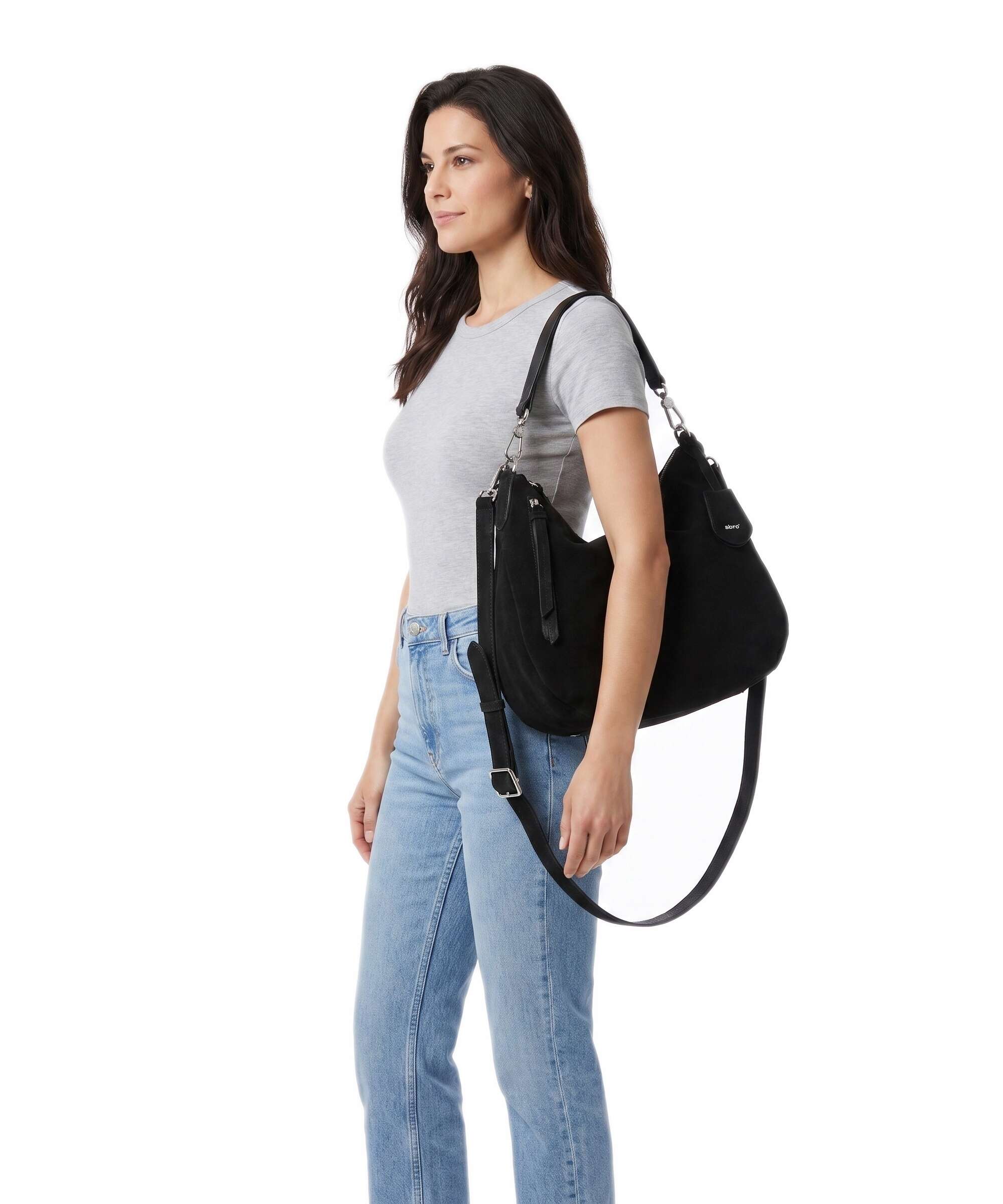 Abro Suede Juna Small Torebka worek black/nickel - Image 3