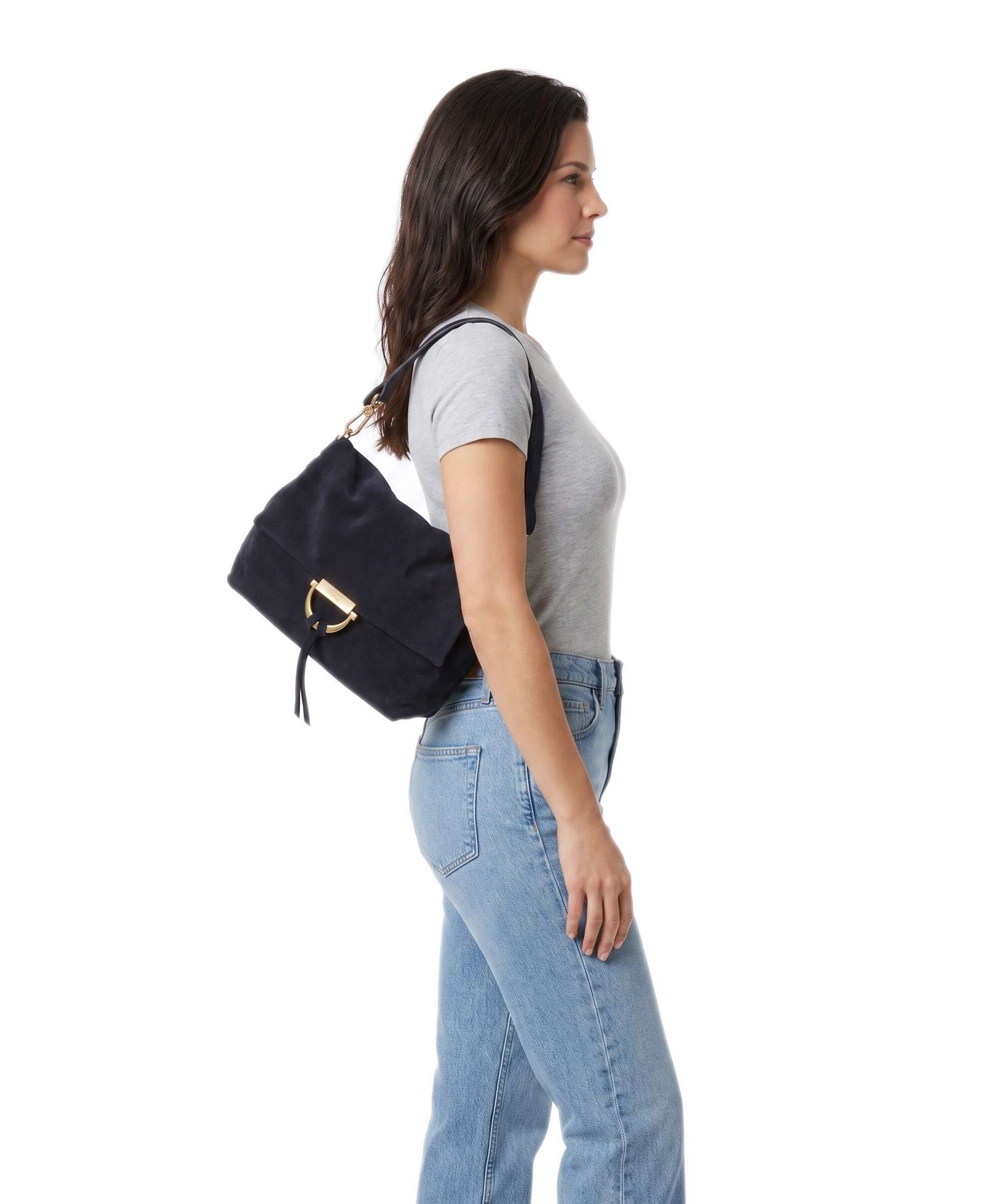 Abro Suede Temi Medium Torba na ramię navy - Image 3