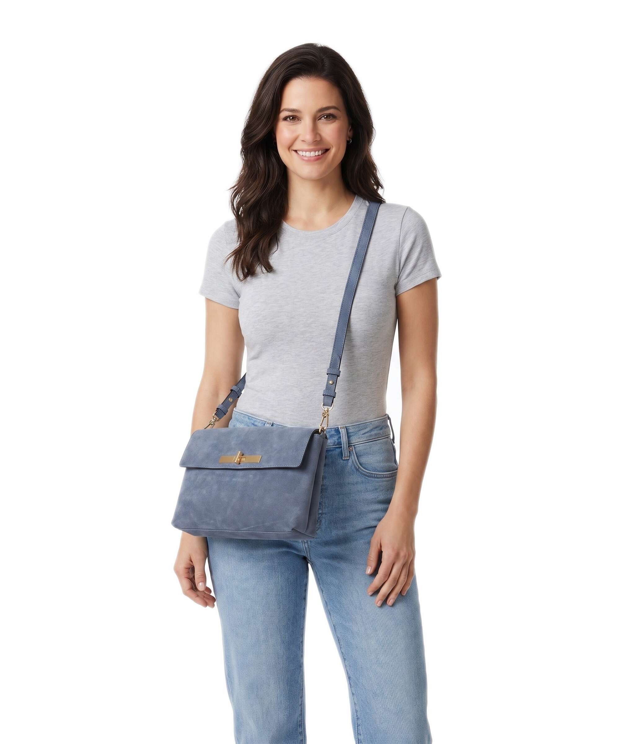Abro Suede Twist Torba na ramię jeans - Image 3