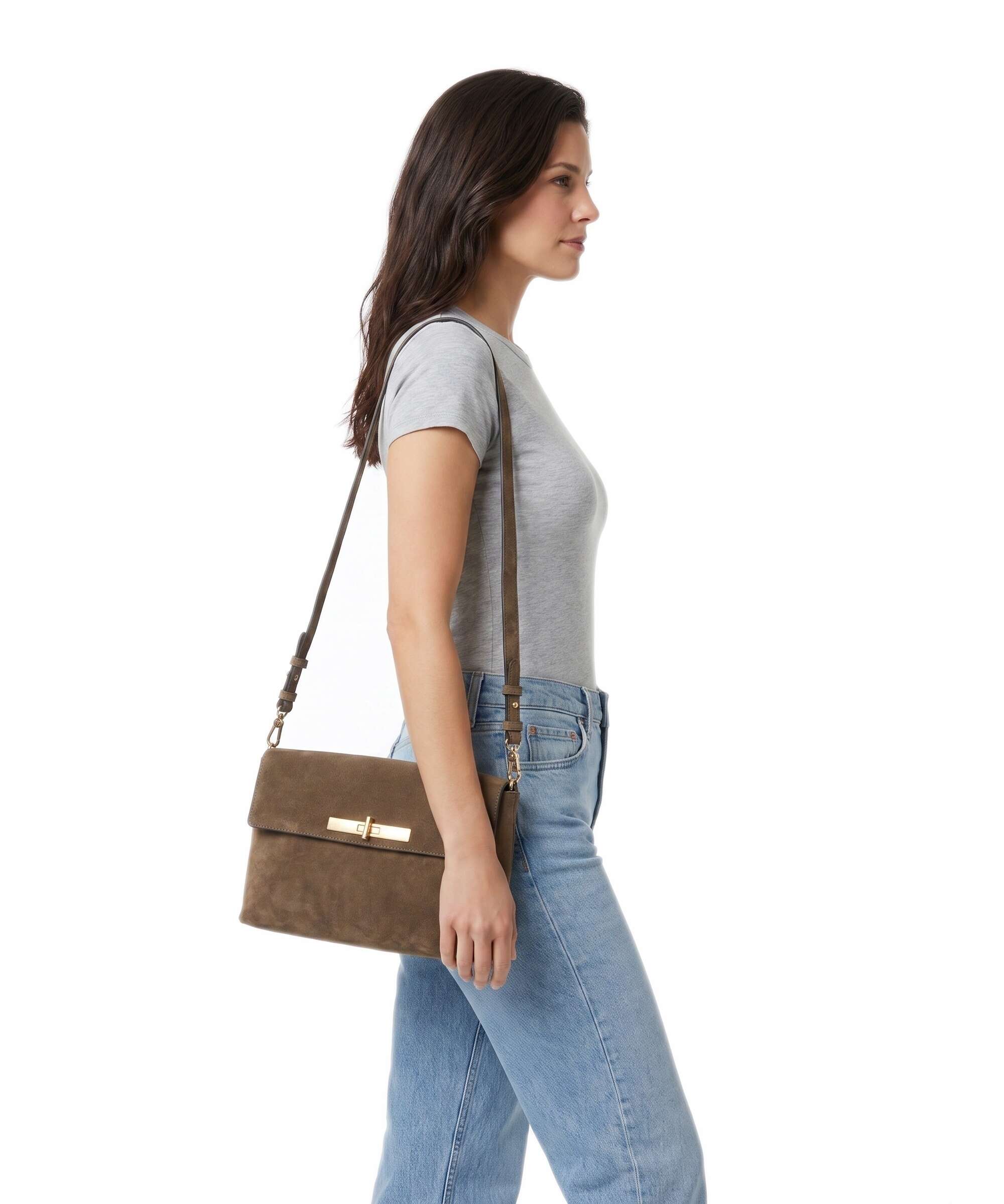 Abro Suede Twist Torba na ramię khaki - Image 3