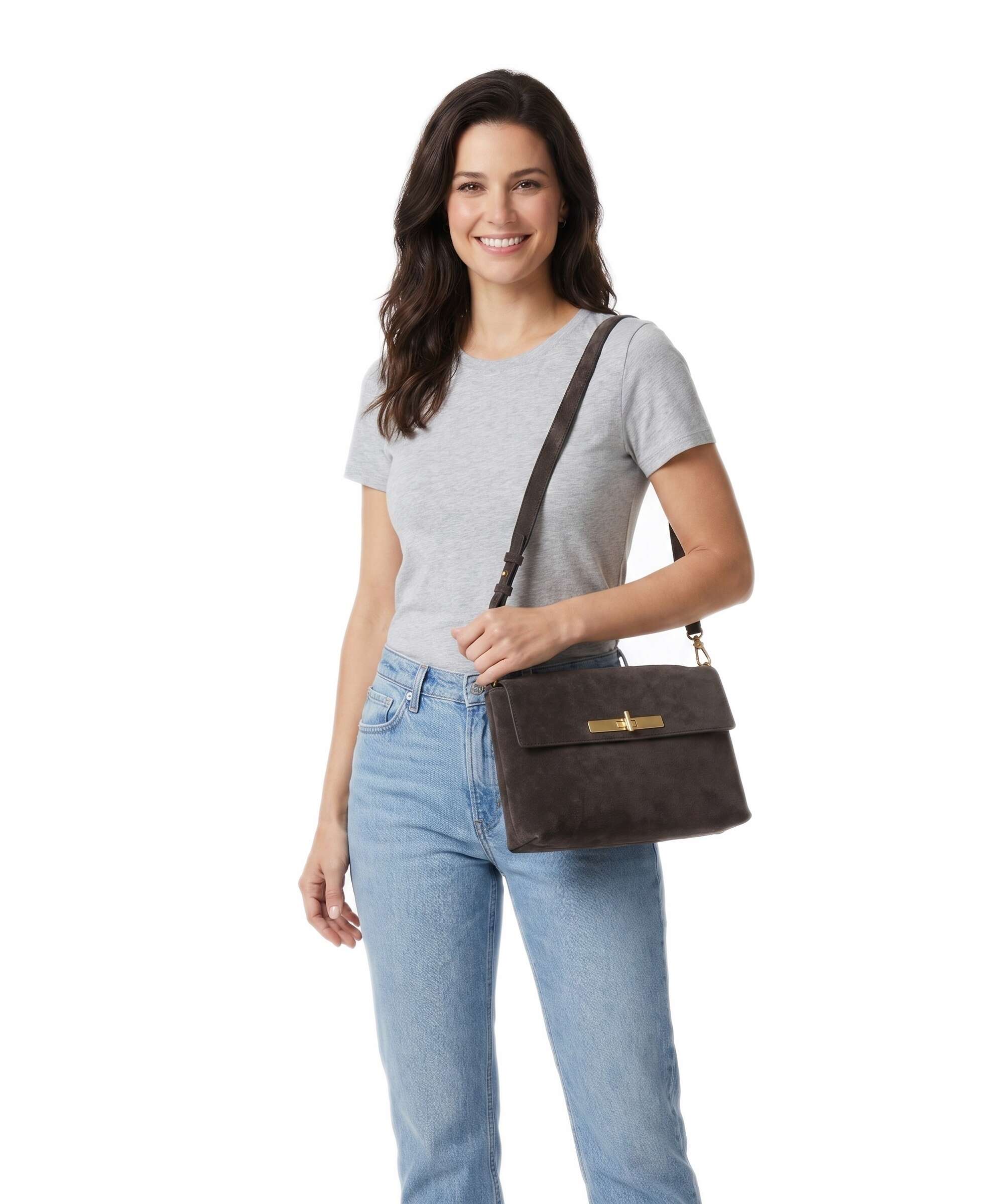 Abro Suede Twist Torba na ramię dark brown - Image 3