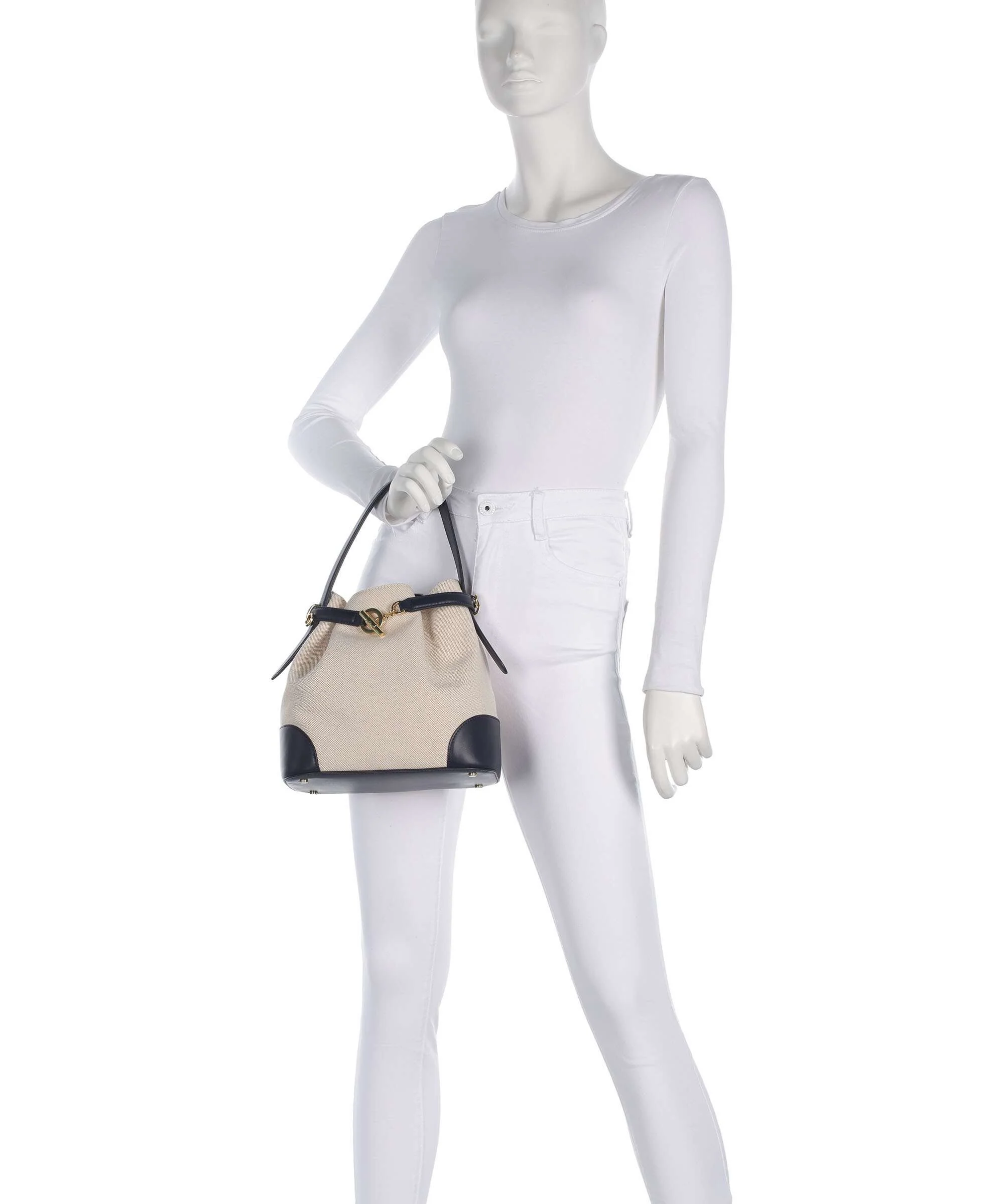 Lauren Ralph Lauren Blaike Medium Torebka worek natural/buff canvas/refined navy - Image 3