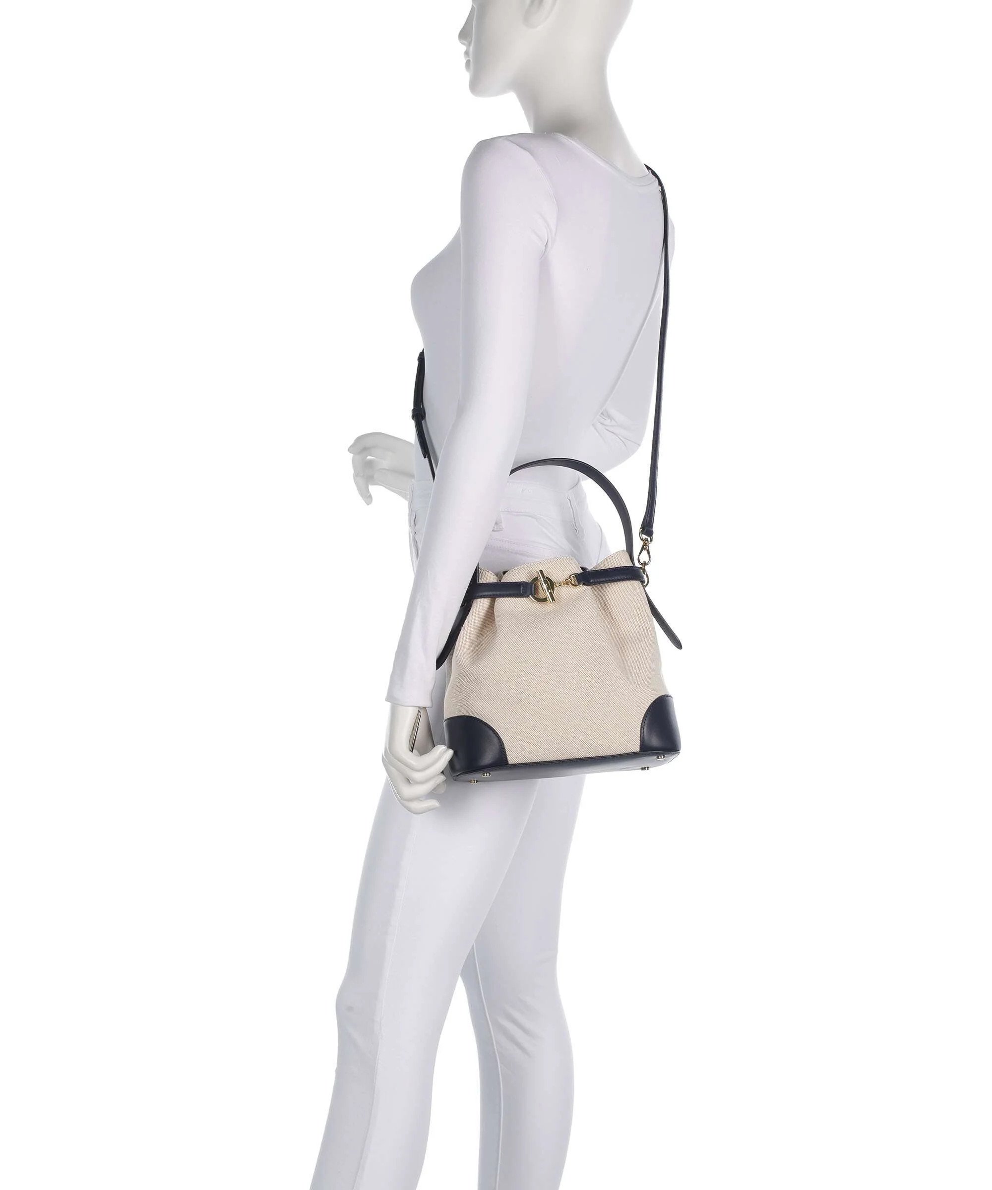 Lauren Ralph Lauren Blaike Medium Torebka worek natural/buff canvas/refined navy - Image 4