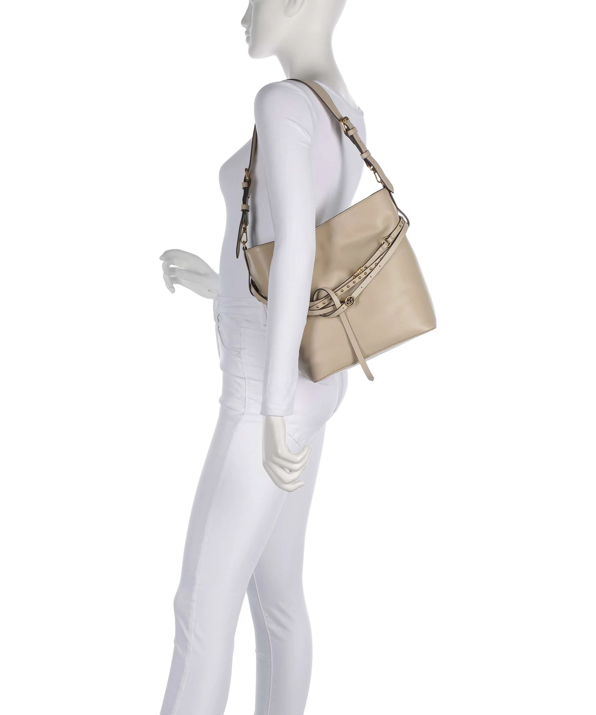 Pinko Belt Classic Torebka worek beige/grigio fumo/antique gold - Image 3