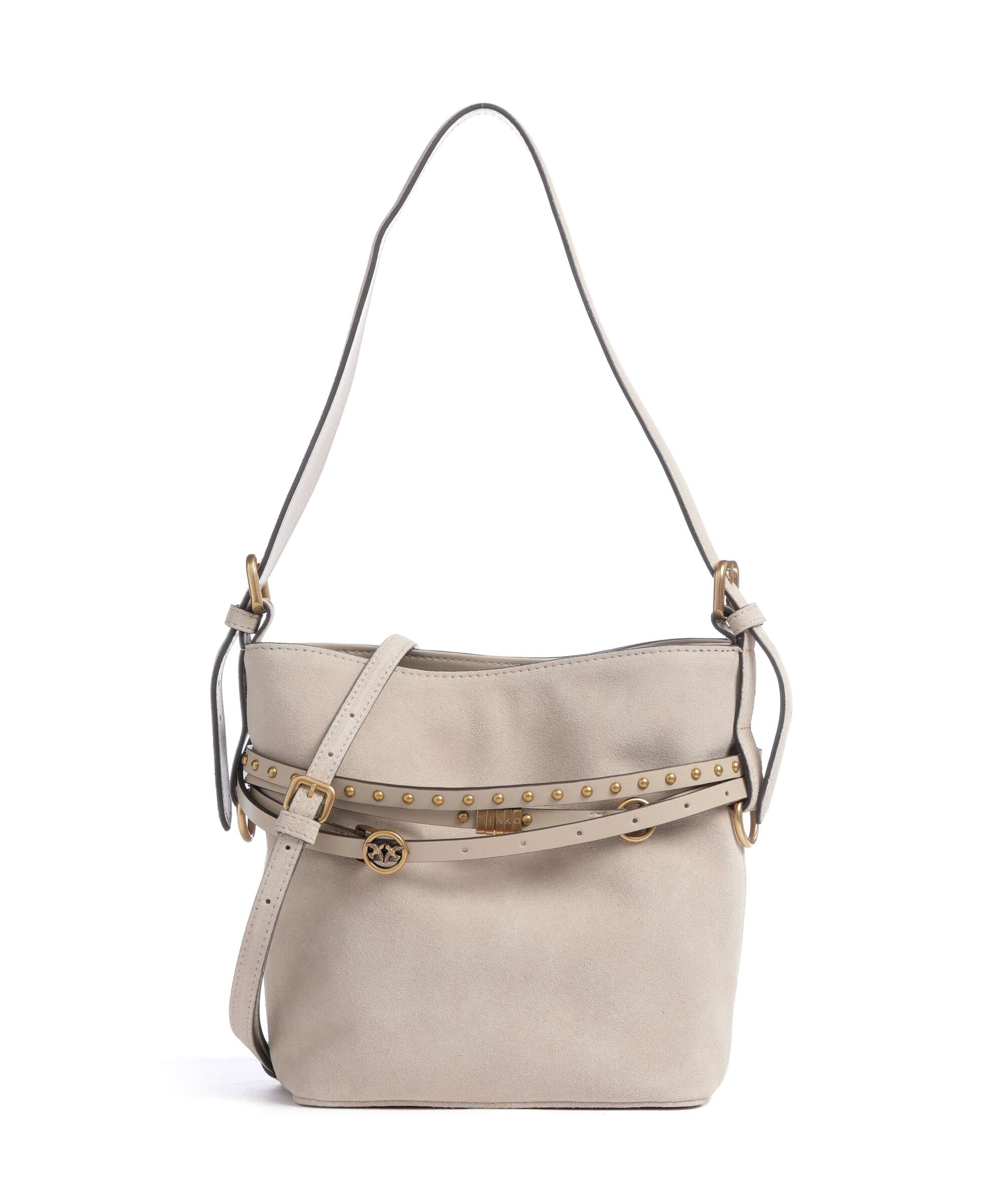 Pinko Belt Mini Torebka worek beige/grigio fumo/antique gold