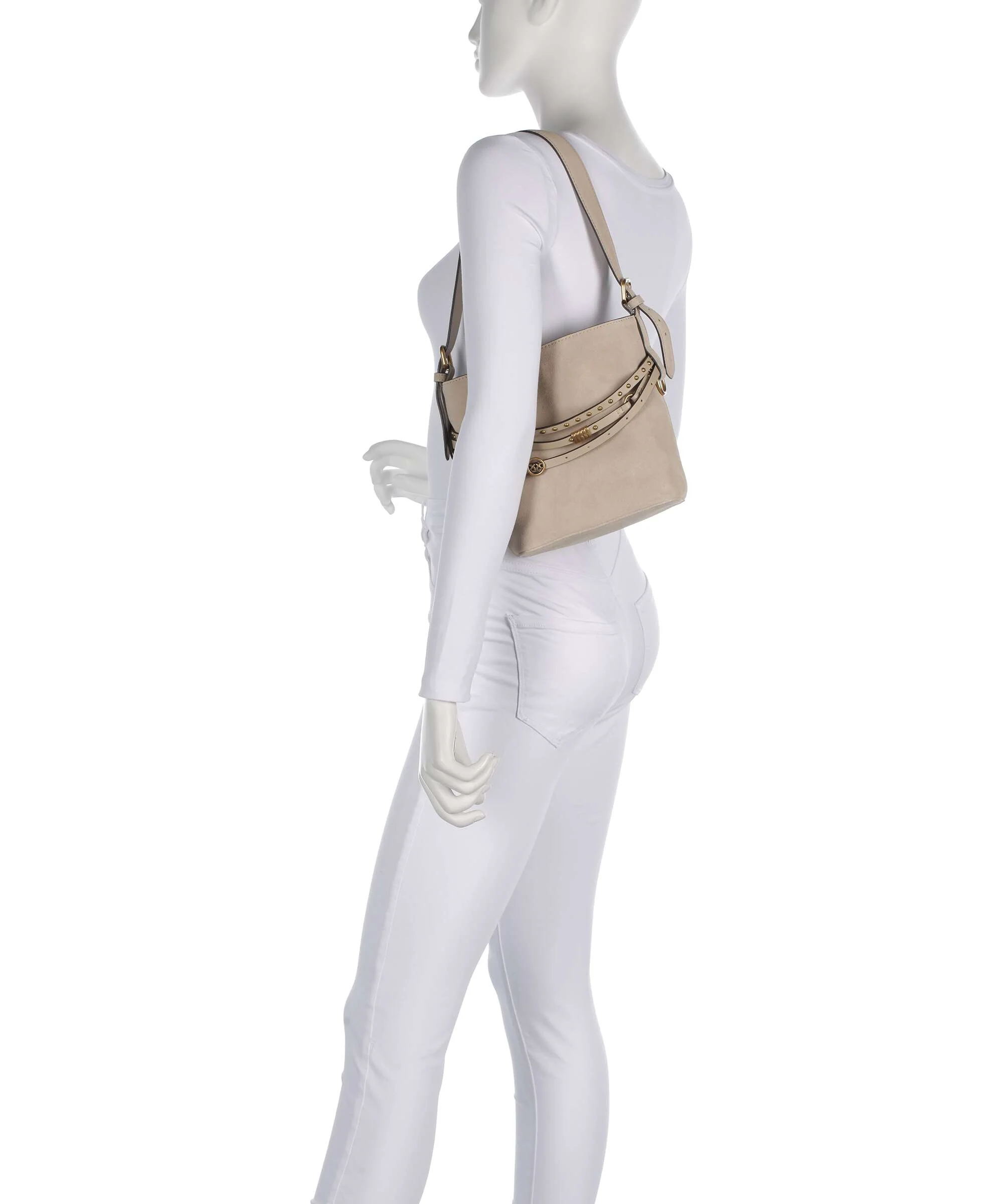 Pinko Belt Mini Torebka worek beige/grigio fumo/antique gold - Image 3