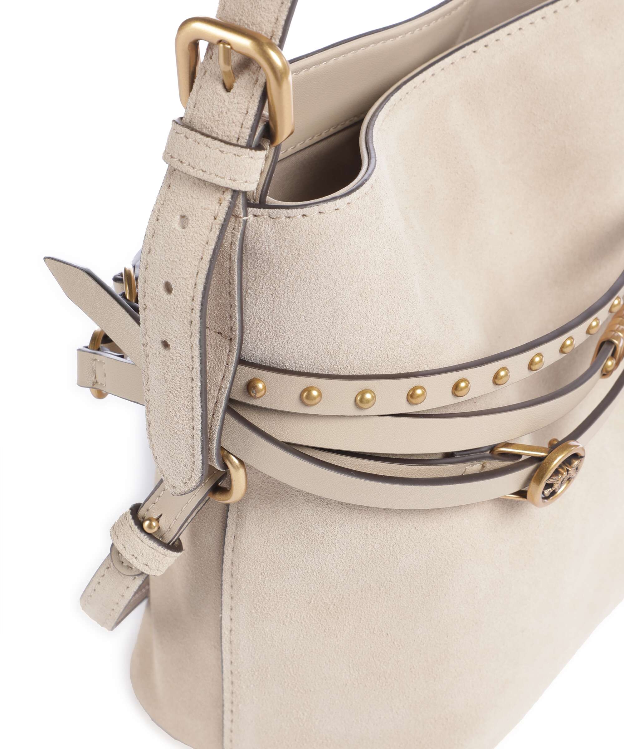 Pinko Belt Mini Torebka worek beige/grigio fumo/antique gold - Image 4