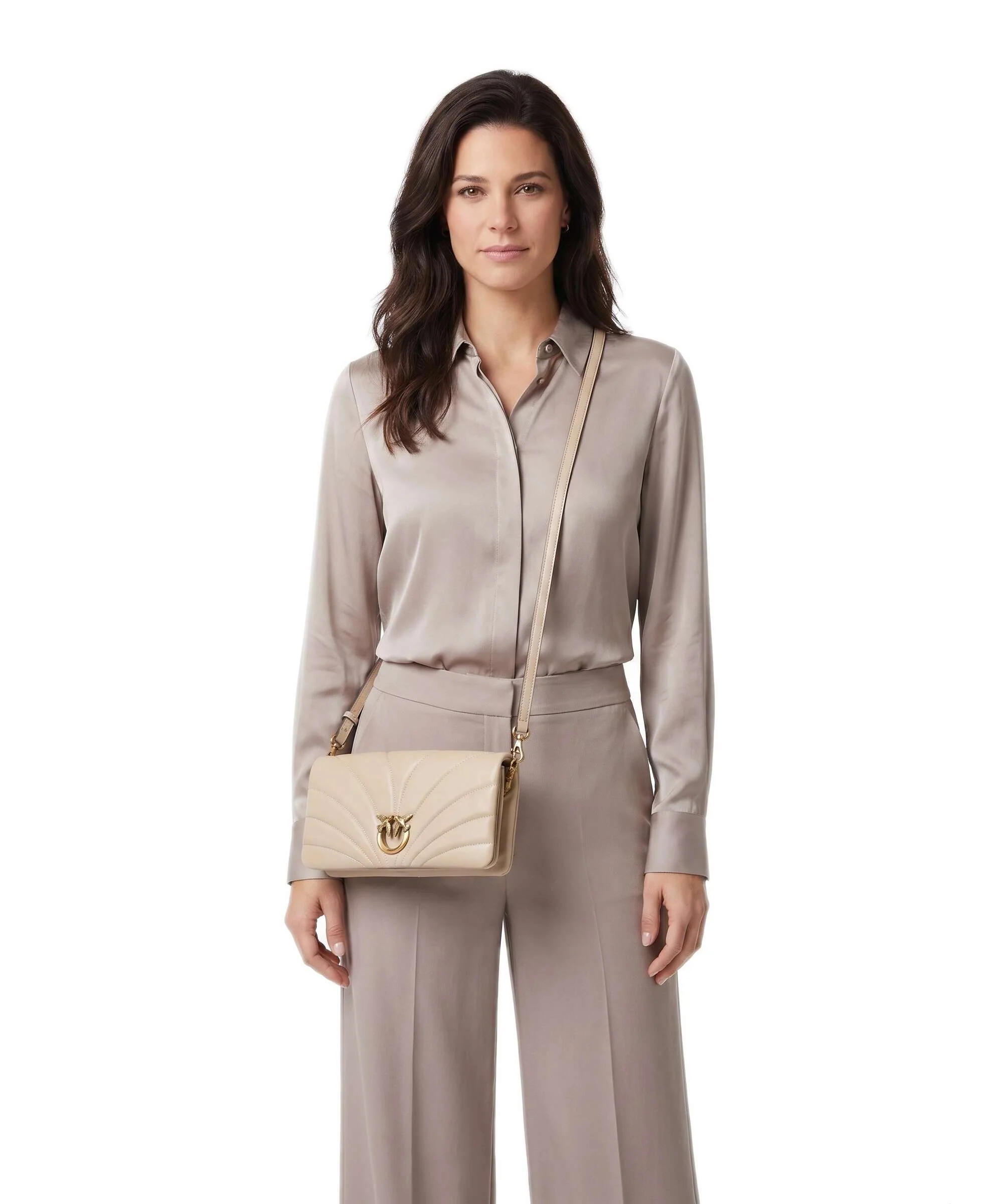 Pinko Click Horizontal Classic Torba przez ramię beige/grigio fumo/antique gold - Image 3
