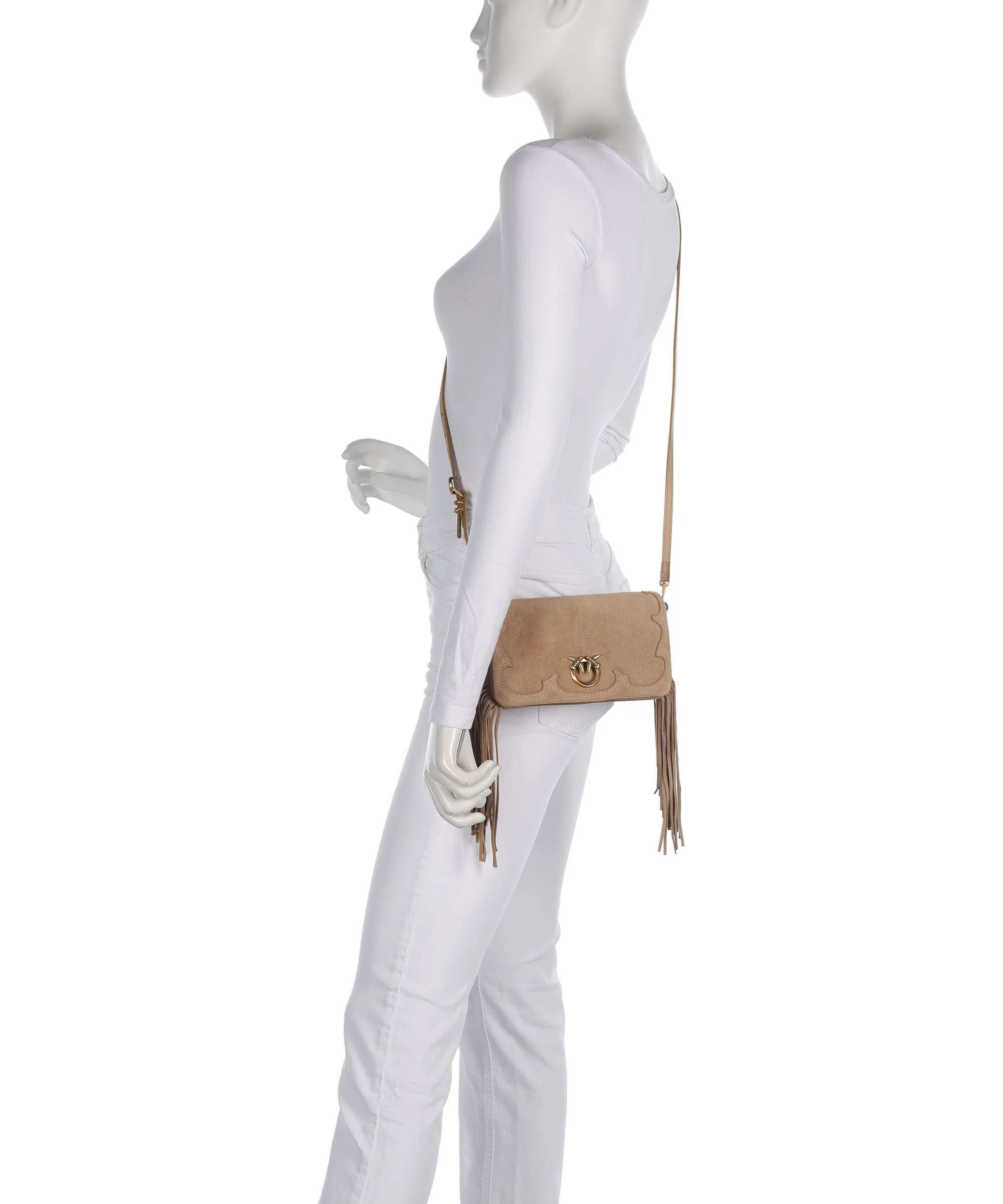 Pinko Love Click Soft Horizontal Mini Torba przez ramię beige/scoiattolo/antique gold - Image 3