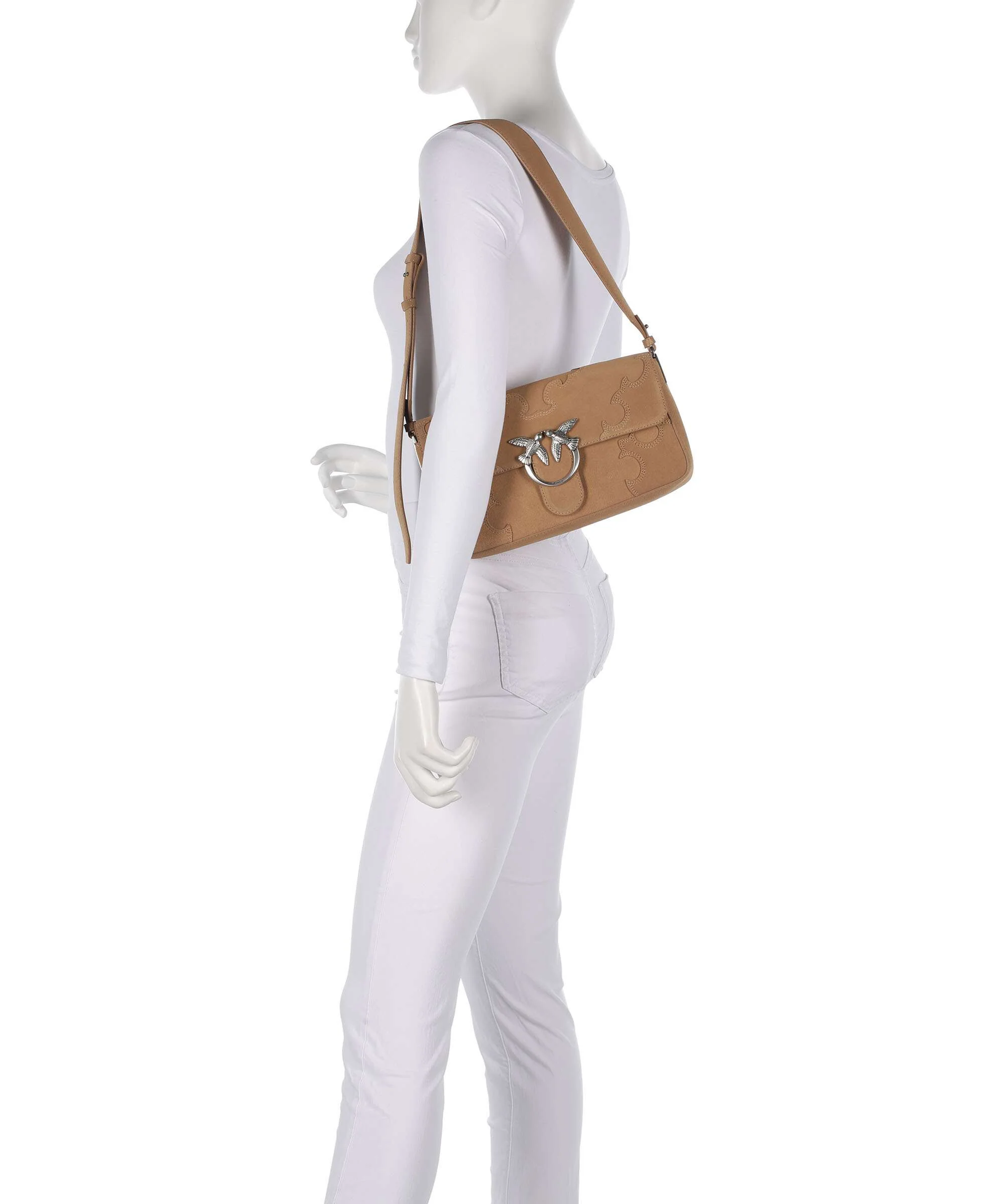 Pinko Love One Classic Slouchy Torba na ramię beige/scoiattolo/old silver - Image 3