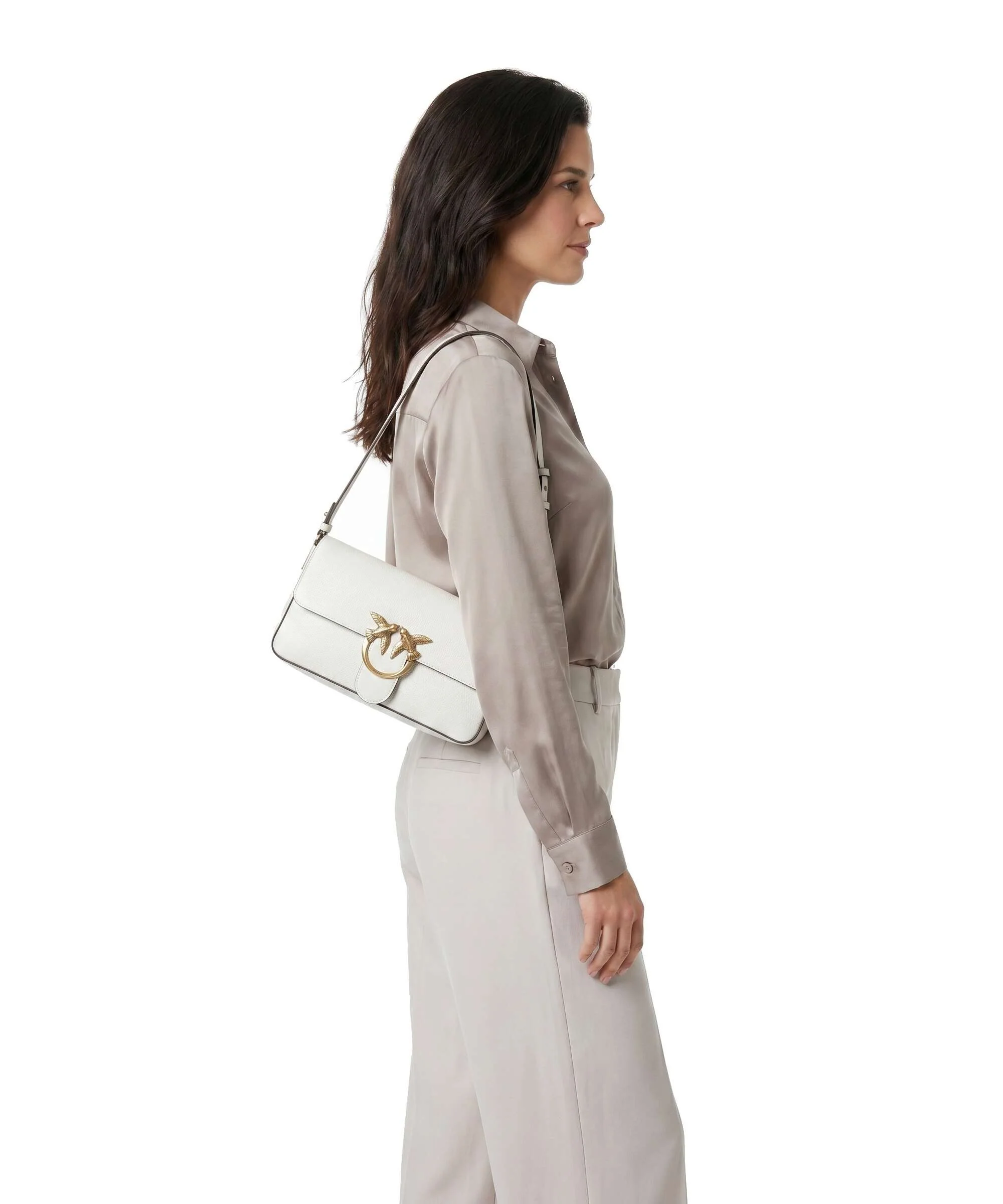 Pinko Love One Classic Slouchy Torba na ramię bianco nembo/antique gold - Image 3