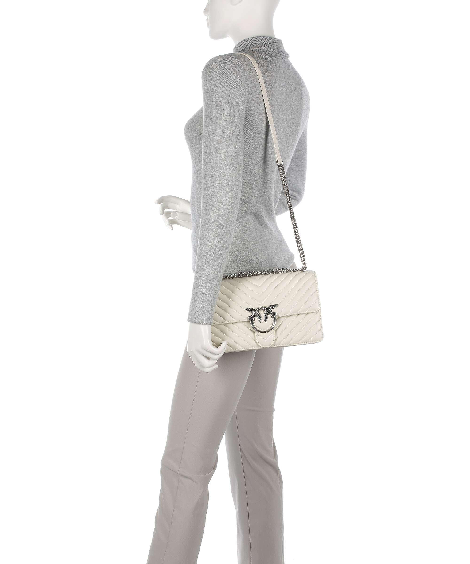 Pinko Love One Classic Torba na ramię bianco seta/old silver - Image 3