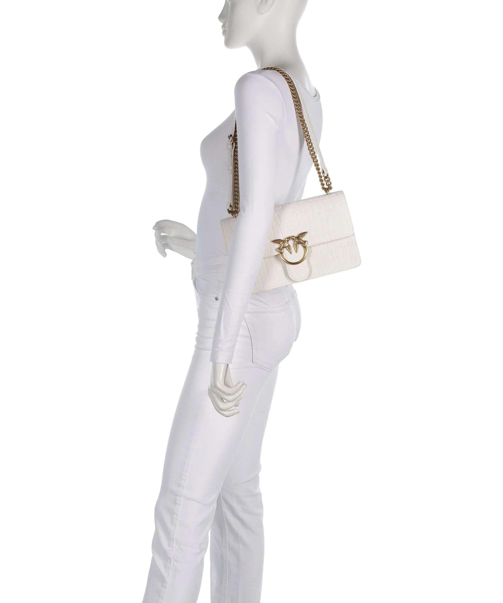 Pinko Love One Classic Torba na ramię bianco nembo/antique gold - Image 4