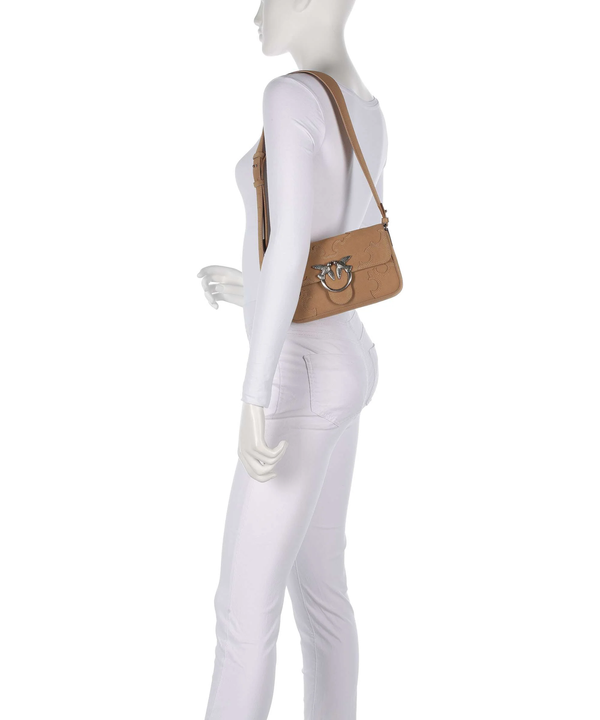 Pinko Love One Mini Slouchy Torba przez ramię beige/scoiattolo/old silver - Image 4