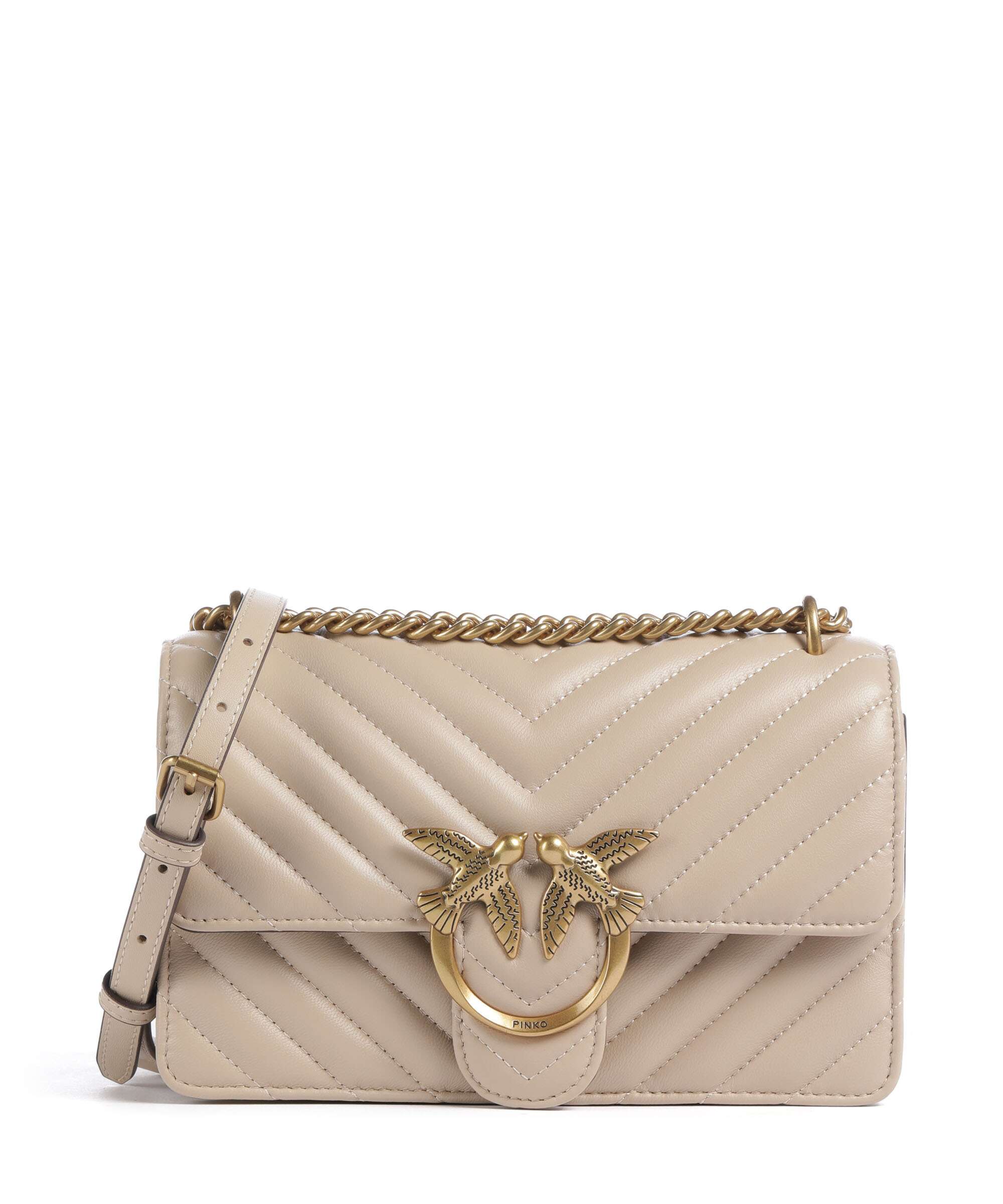 Pinko Love One Mini Torba na ramię beige/grigio fumo/antique gold