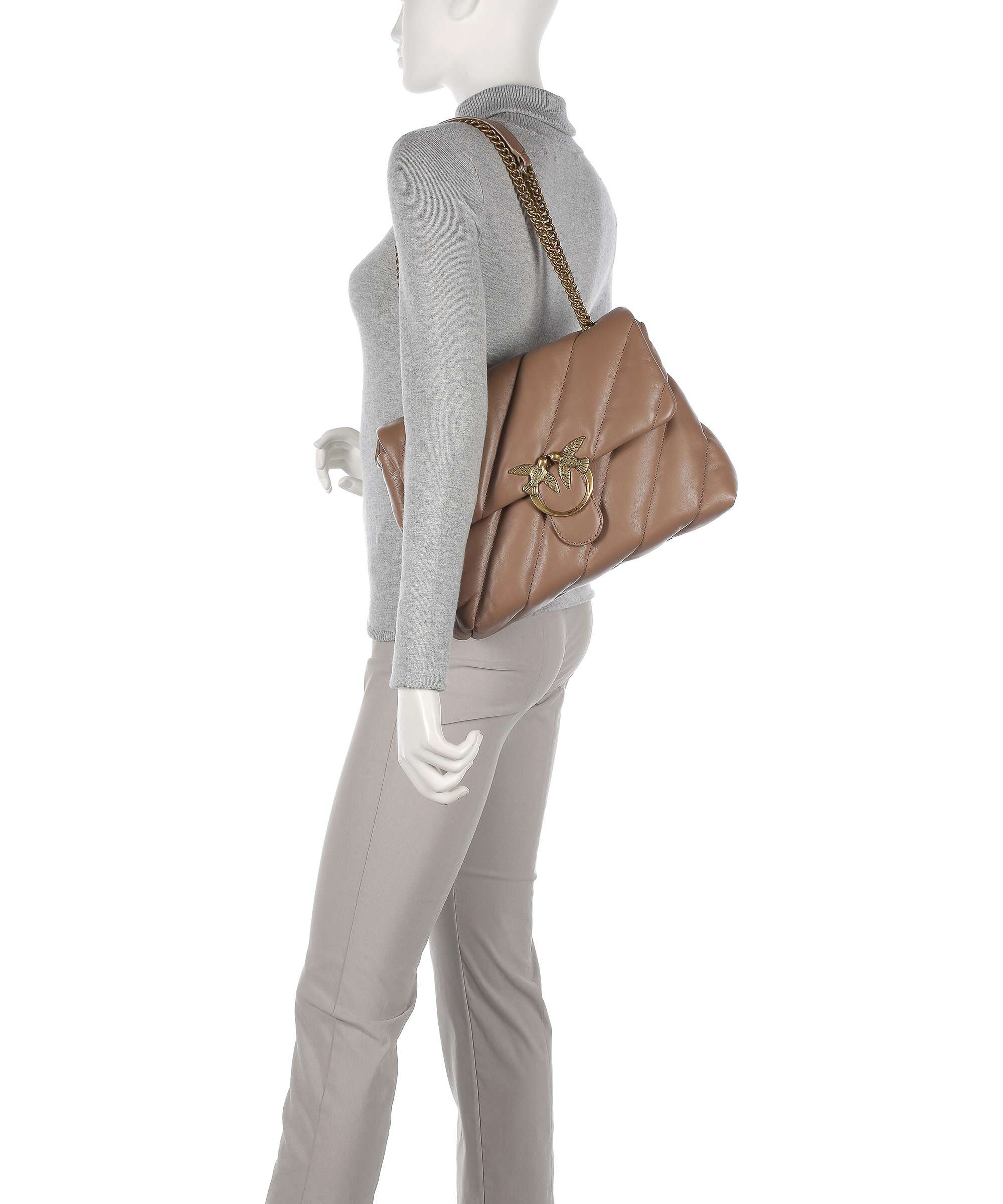 Pinko Love Puff Big Torba na ramię biscotto zenzero/antique gold - Image 3
