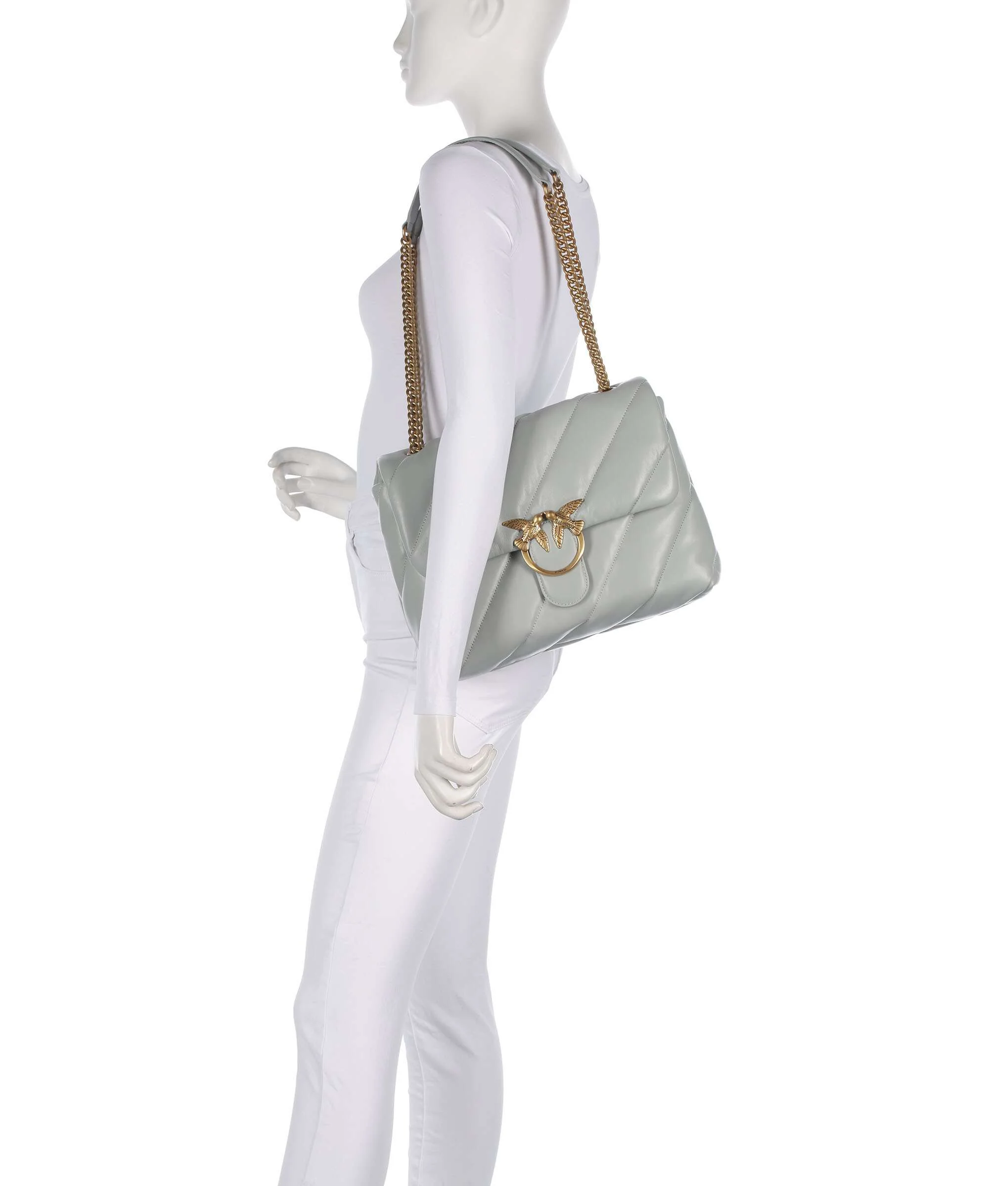Pinko Love Puff Big Torba na ramię grigio perla/antique gold - Image 3