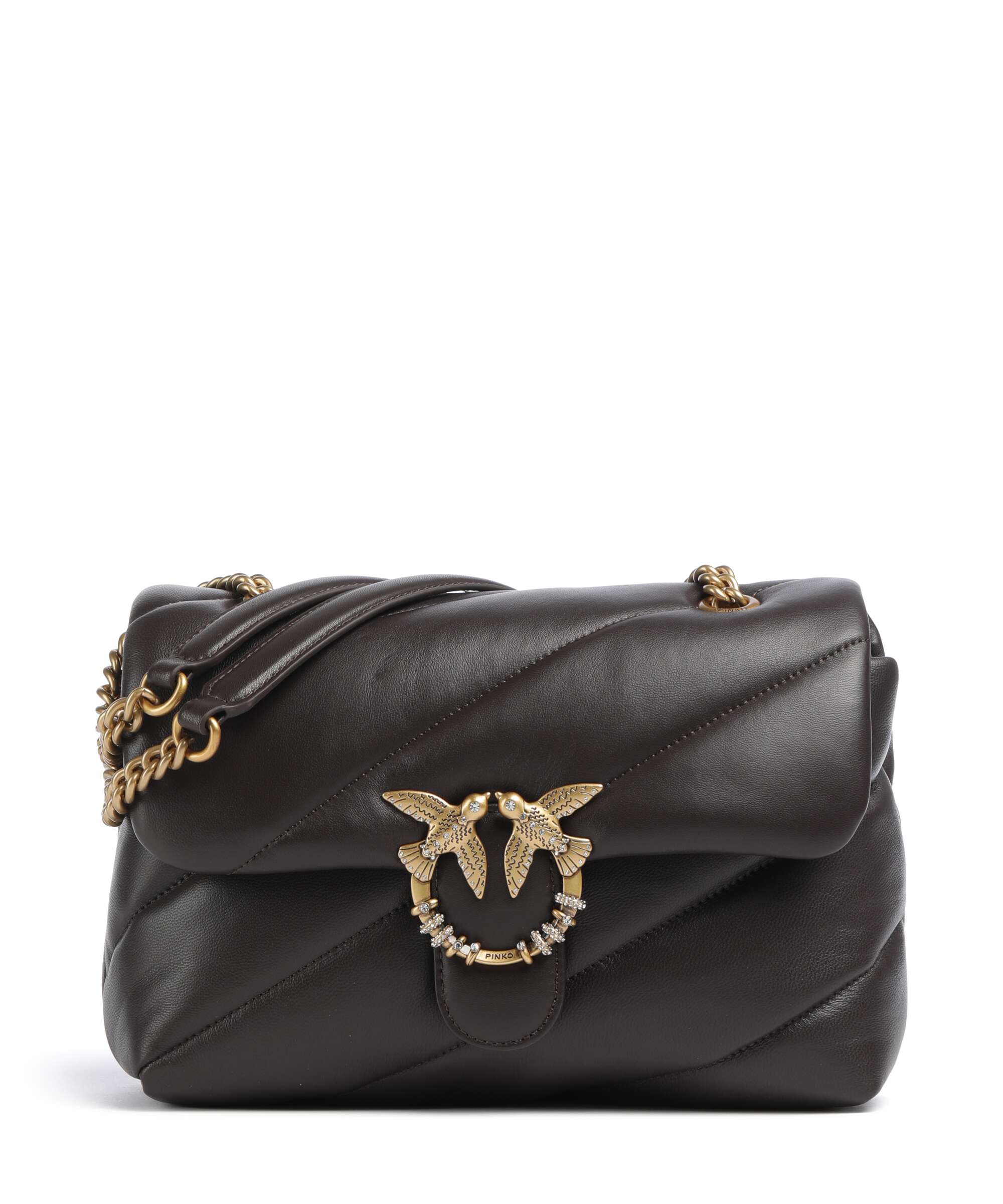 Pinko Love Puff Classic New Buckle Torba na ramię marrone marasca/antique gold