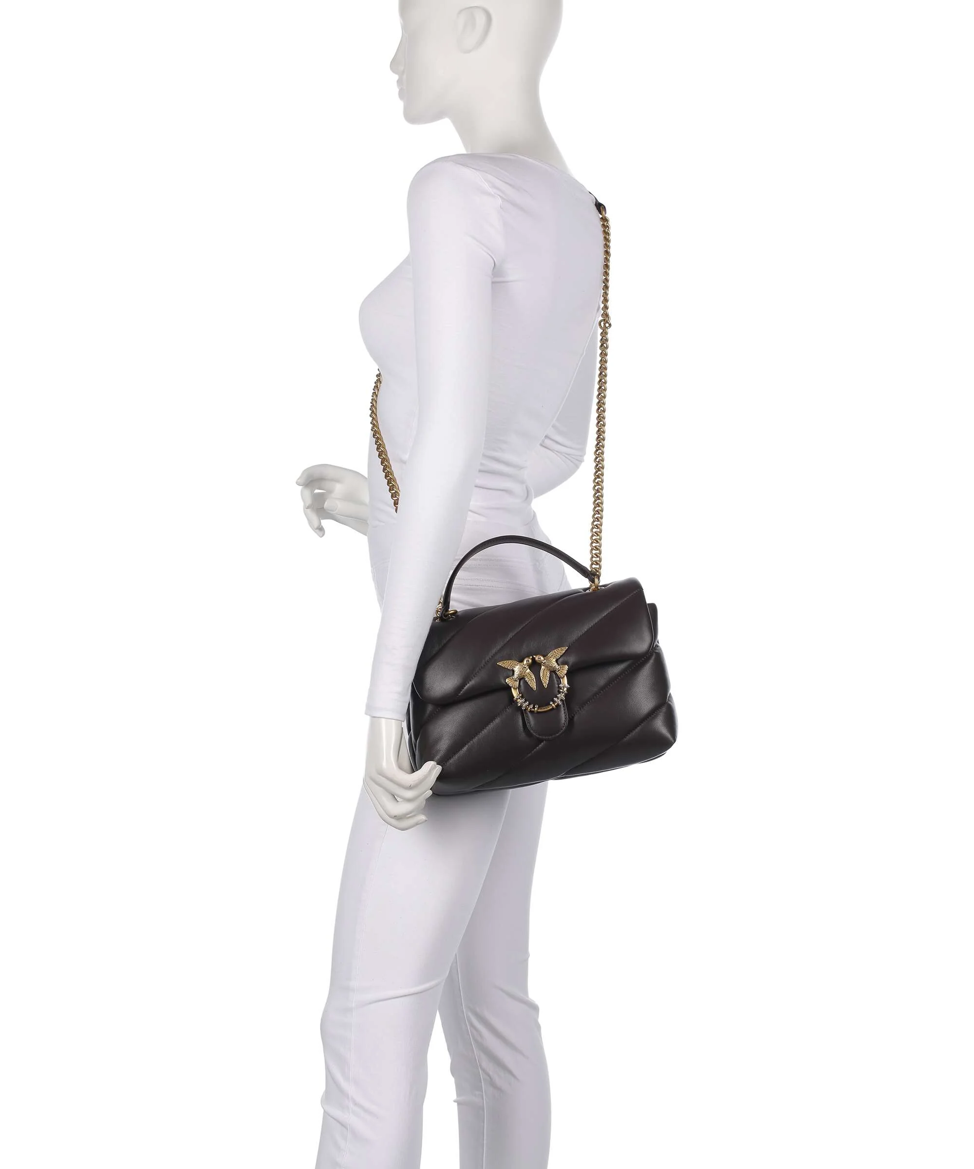 Pinko Love Puff Classic New Buckle Torba na ramię marrone marasca/antique gold - Image 4