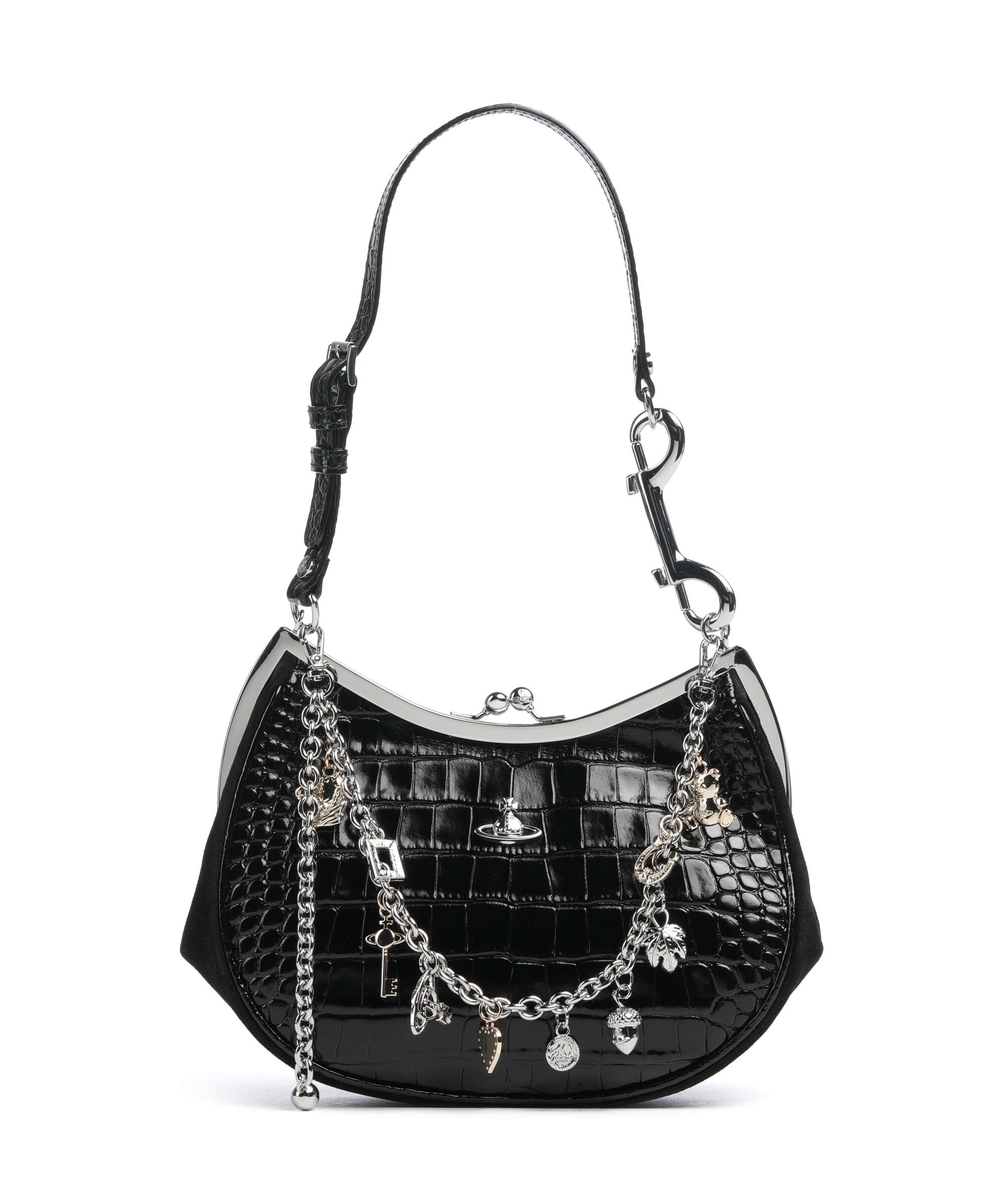 Vivienne Westwood Charm Frame Embossed Croc Torba na ramię black